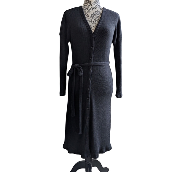 Vetta Capsule The Long Cardigan Ribbed Midi Dress Belt Black Tencel Women's Med - Picture 2 of 16